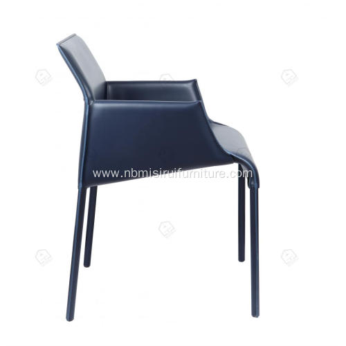 ltalian minimalist blue saddle leather armrest chairs